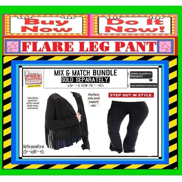 📢 BULLY High Waist➕🆒 LEGGING PANT Fold Over FLARE LEG Solid Stretch💸BUY NOW‼️ - Picture 2 of 16